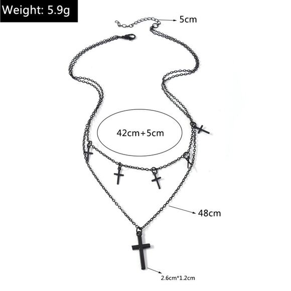 Cross Black Layered Tiered Necklace Pendant Choker Boho Goth Chic Minimalist - Picture 3 of 8